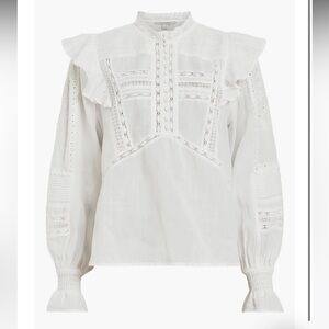 AllSaints White Lace Blouse with Ruffle Details